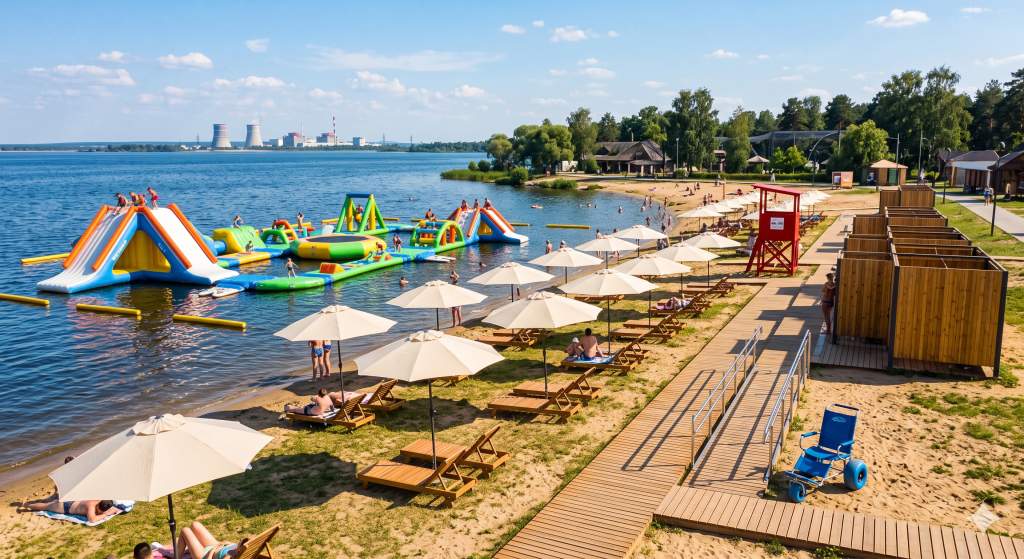 В Курчатове обустраивают пляж «Теплое место» с надувным аквапарком