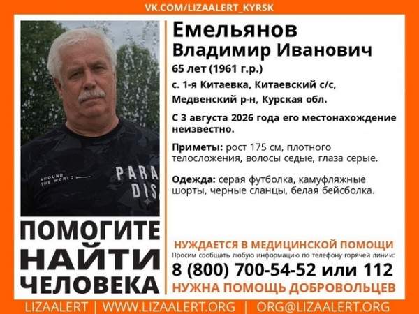 В Курской области пропал 65-летний пенсионер, которому нужна медпомощь