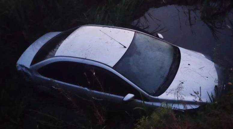 В Курской области иномарка съехала в кювет с водой
