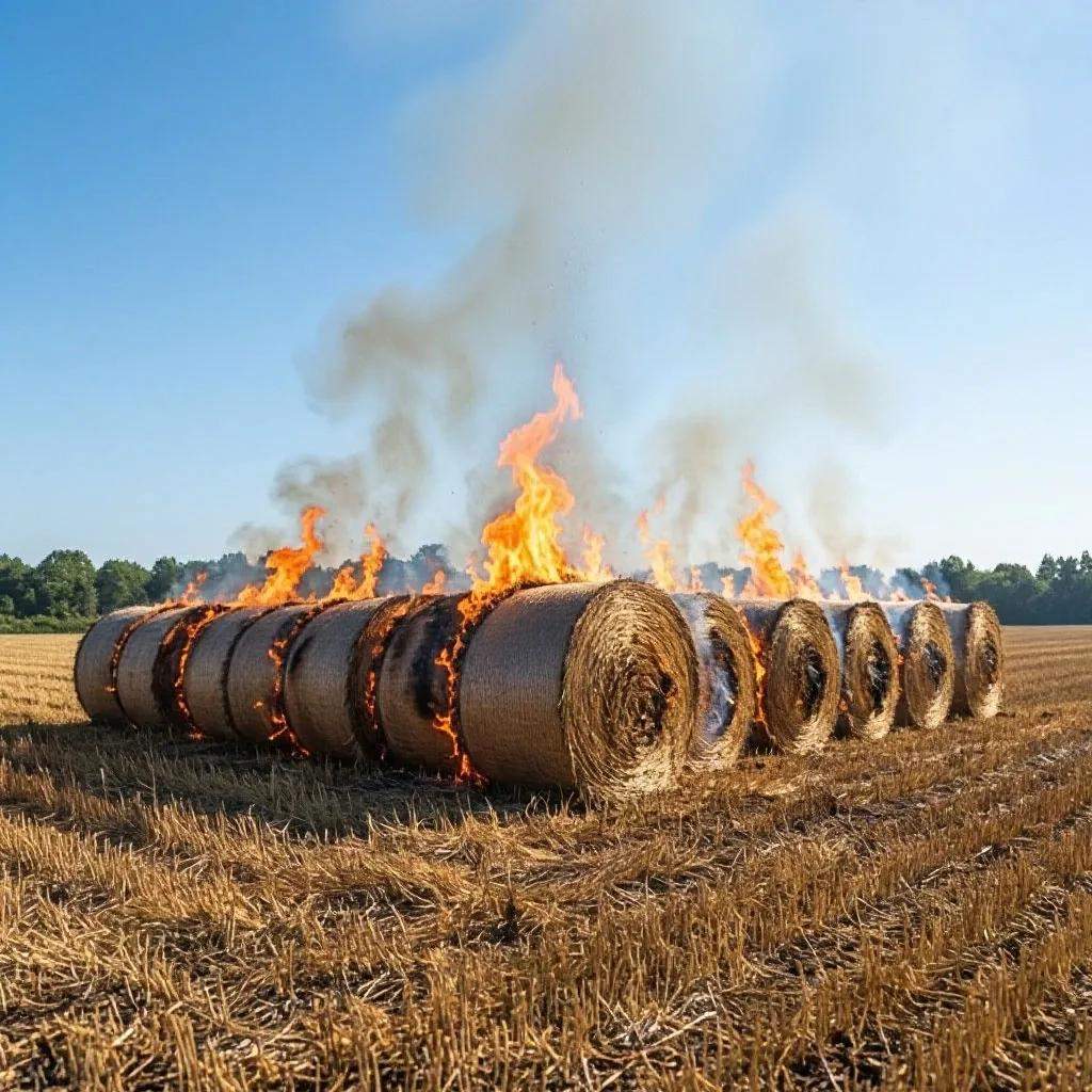 В Курской области огонь уничтожил 19 тюков соломы